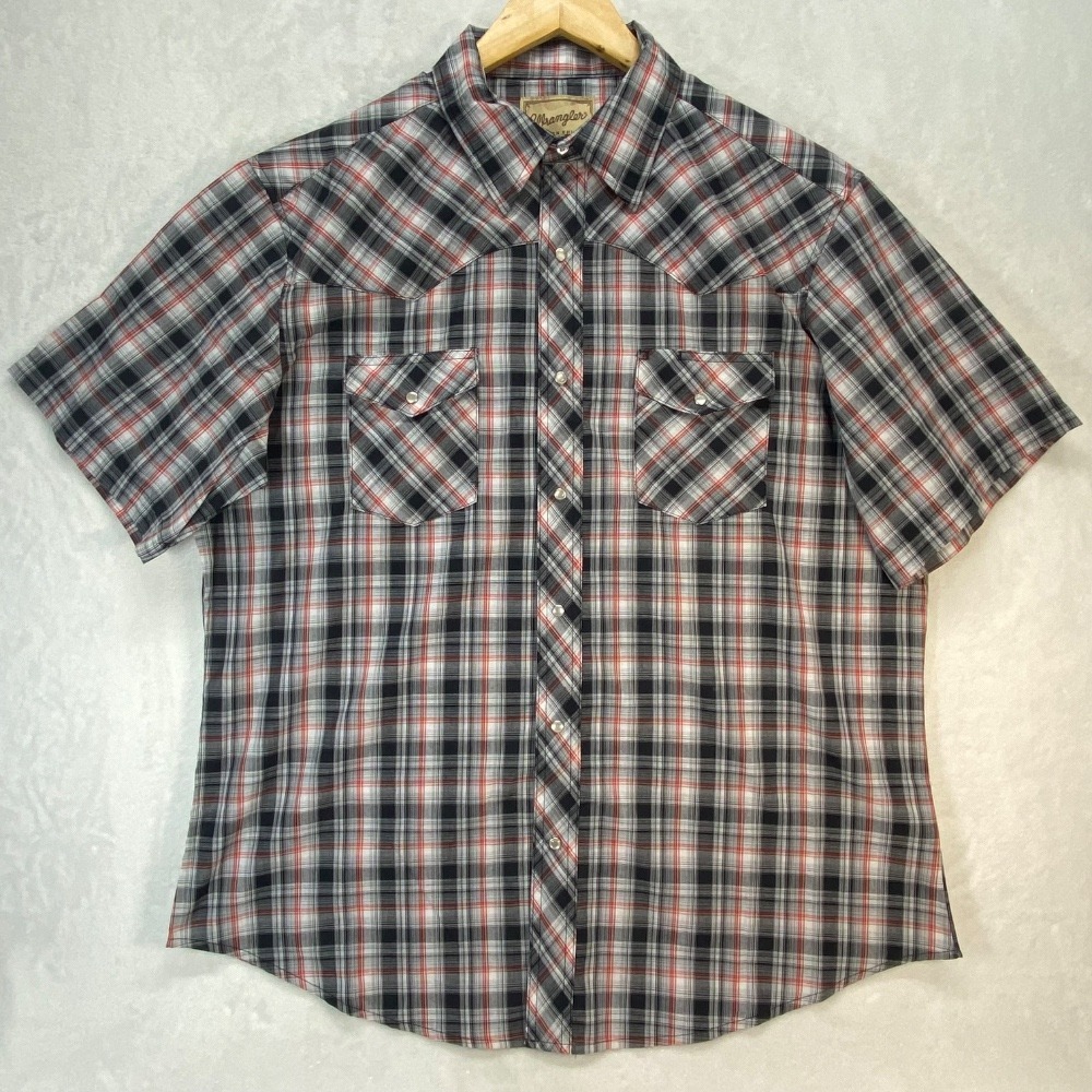 Wrangler Western Shirt Plaid Short Sleeve Button Up XL